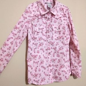 Girls sz. Sm Lt. Pink floral western button up